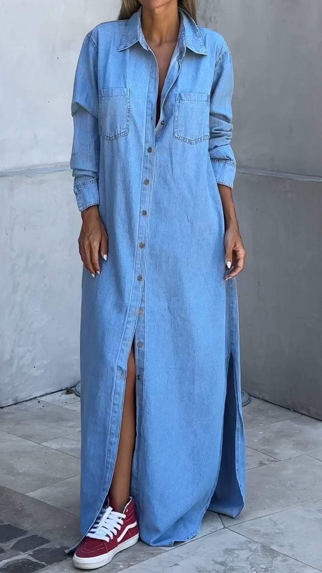 DINAH | ABITO IN JEANS A MANICHE LUNGHE CON REVER