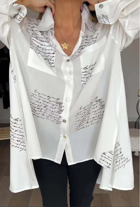 GLYNIS | CAMICIA OVERSIZE CON STAMPA SCRITTA E BOTTONI