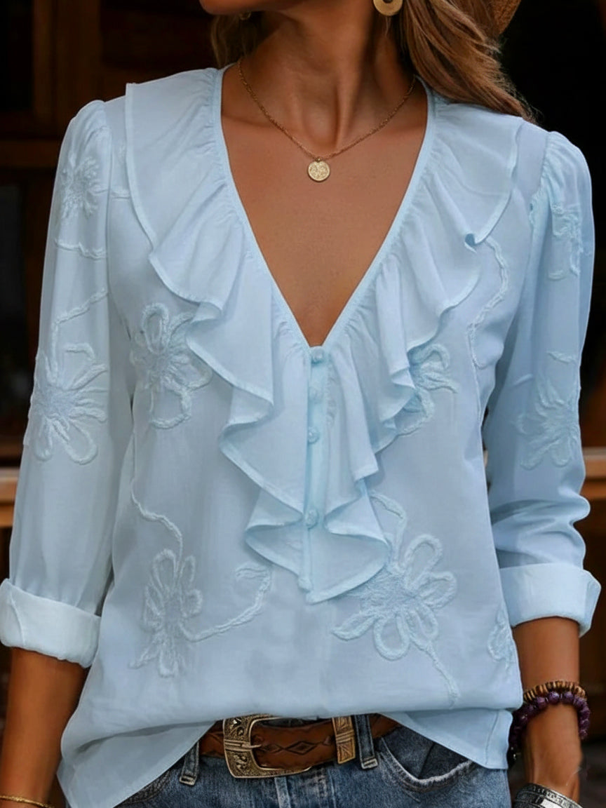 CELESTINE | CAMICIA VINTAGE A FIORI CON SCOLLO A V E VOLANT