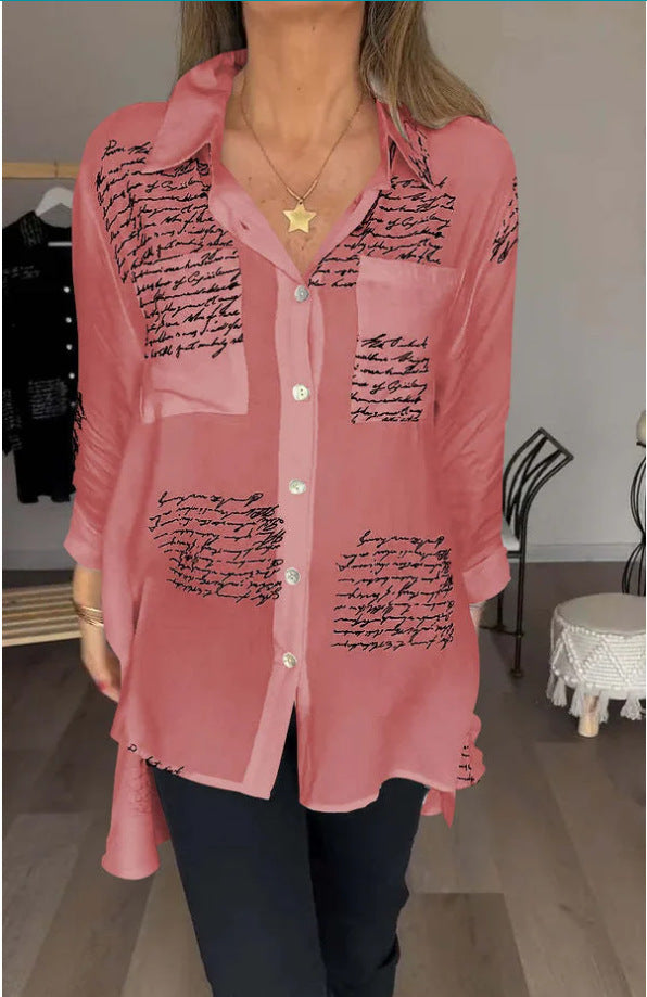 GLYNIS | CAMICIA OVERSIZE CON STAMPA SCRITTA E BOTTONI