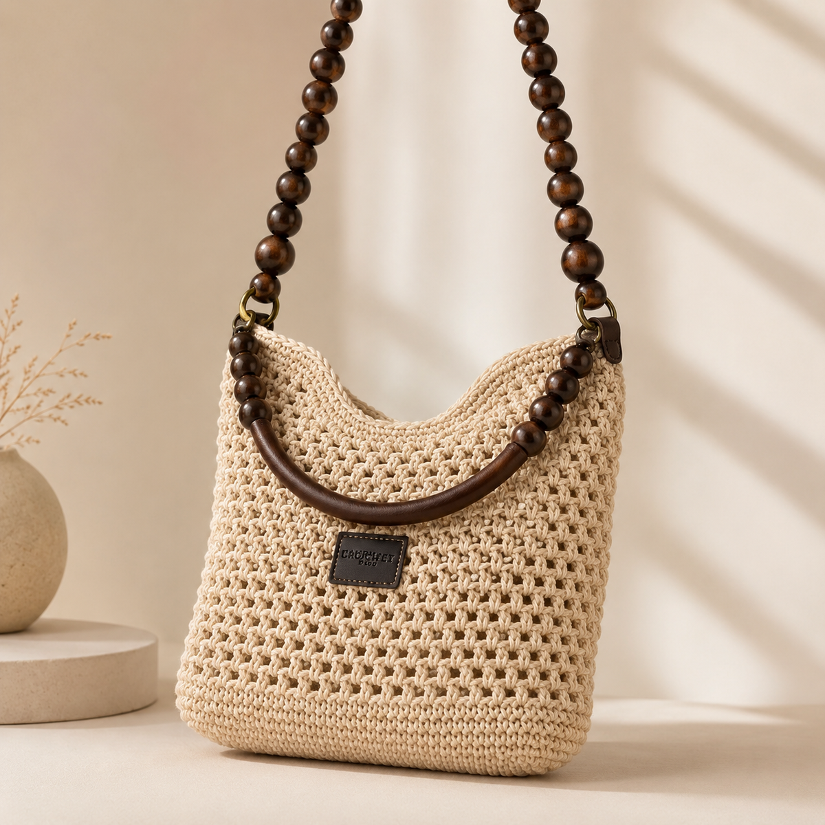 PETRA | LA BORSA A SPALLA CON PERLINE IN LEGNO