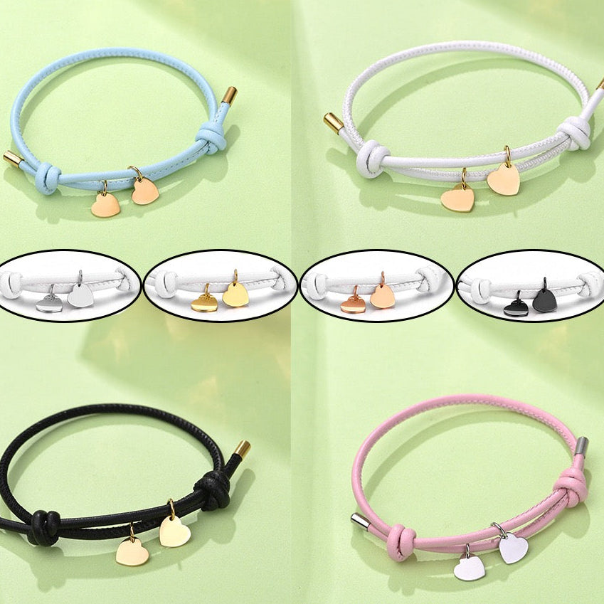 BRACCIALE IN PELLE CON DOPPIO CUORE