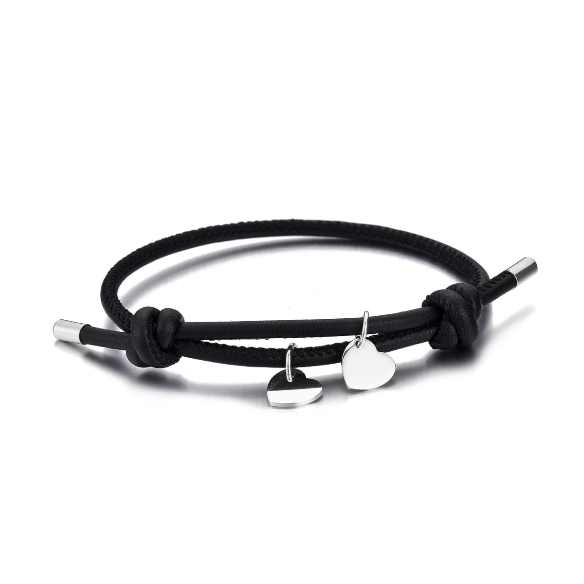 BRACCIALE IN PELLE CON DOPPIO CUORE