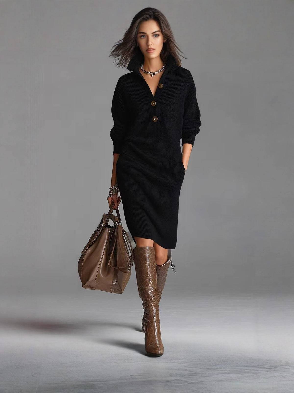 ROSAMUNDINA | ABITO A MAGLIA ELEGANTE CON BOTTONI