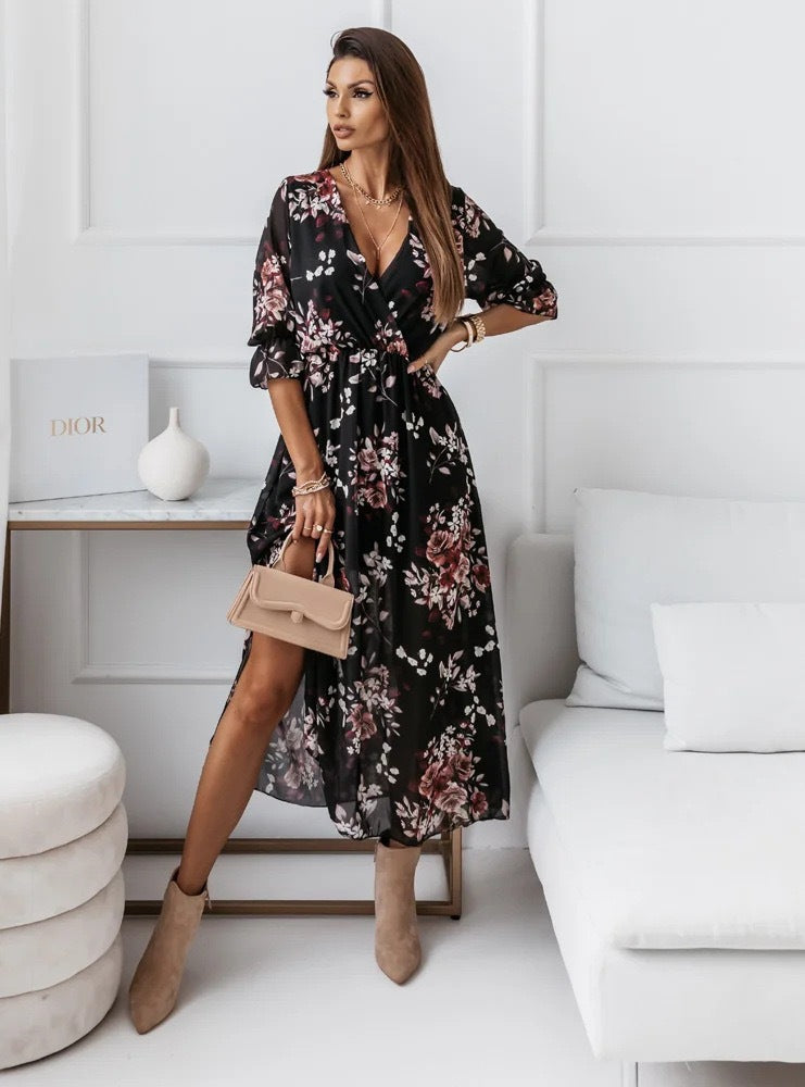 GENEVIEVE | VESTITO LUNGO A PORTAFOGLIO A FIORI