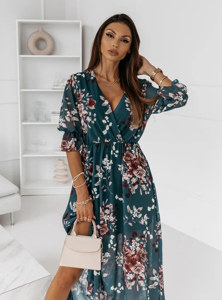 GENEVIEVE | VESTITO LUNGO A PORTAFOGLIO A FIORI