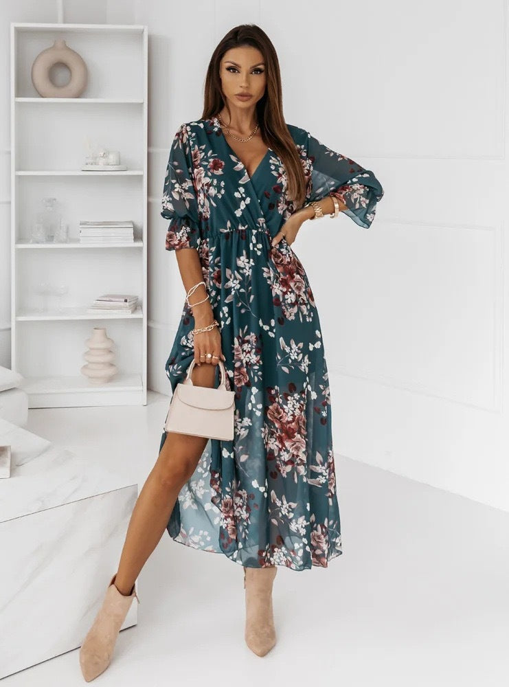 GENEVIEVE | VESTITO LUNGO A PORTAFOGLIO A FIORI