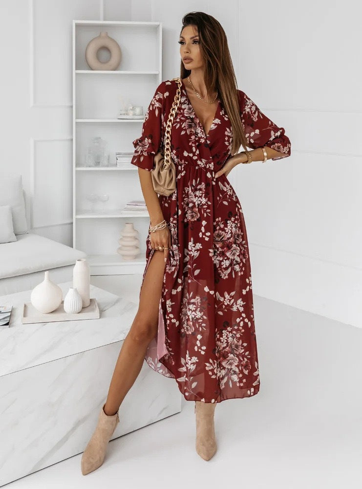 GENEVIEVE | VESTITO LUNGO A PORTAFOGLIO A FIORI