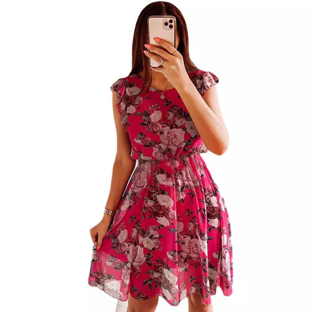 GLYNIS | ABITO MIDI A FIORI CON MANICHE A VOLANT