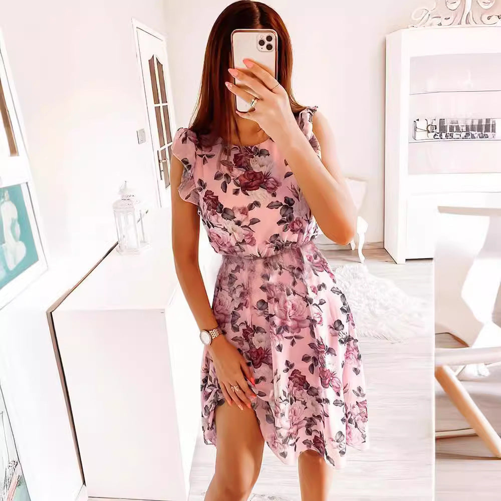 GLYNIS | ABITO MIDI A FIORI CON MANICHE A VOLANT