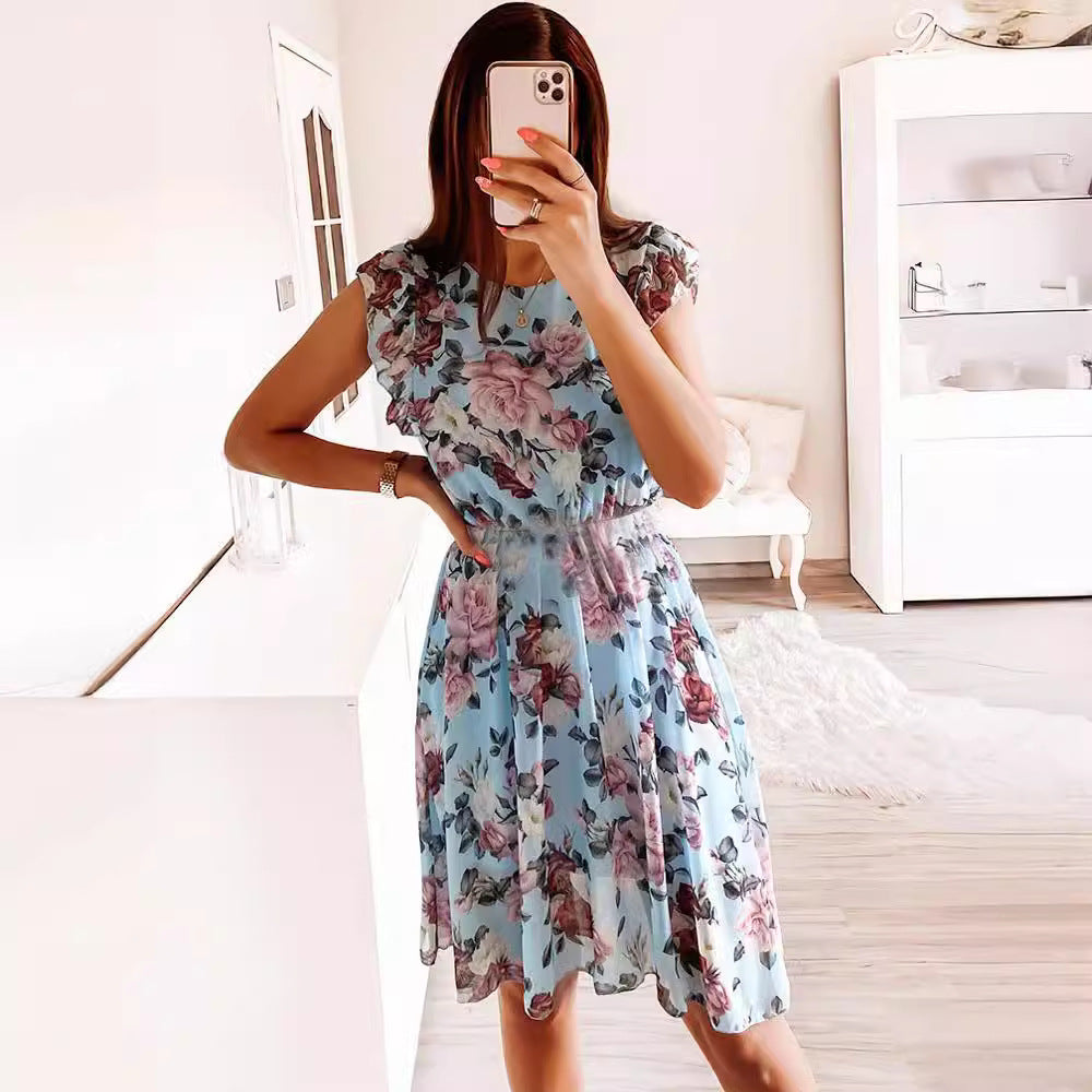 GLYNIS | ABITO MIDI A FIORI CON MANICHE A VOLANT