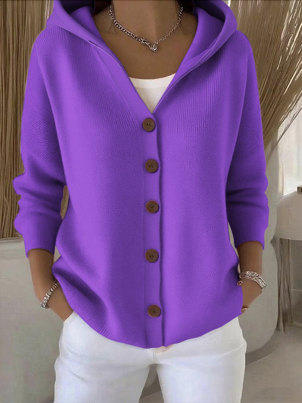DARIENNE | CARDIGAN IN MAGLIA CON CAPPUCCIO E BOTTONI