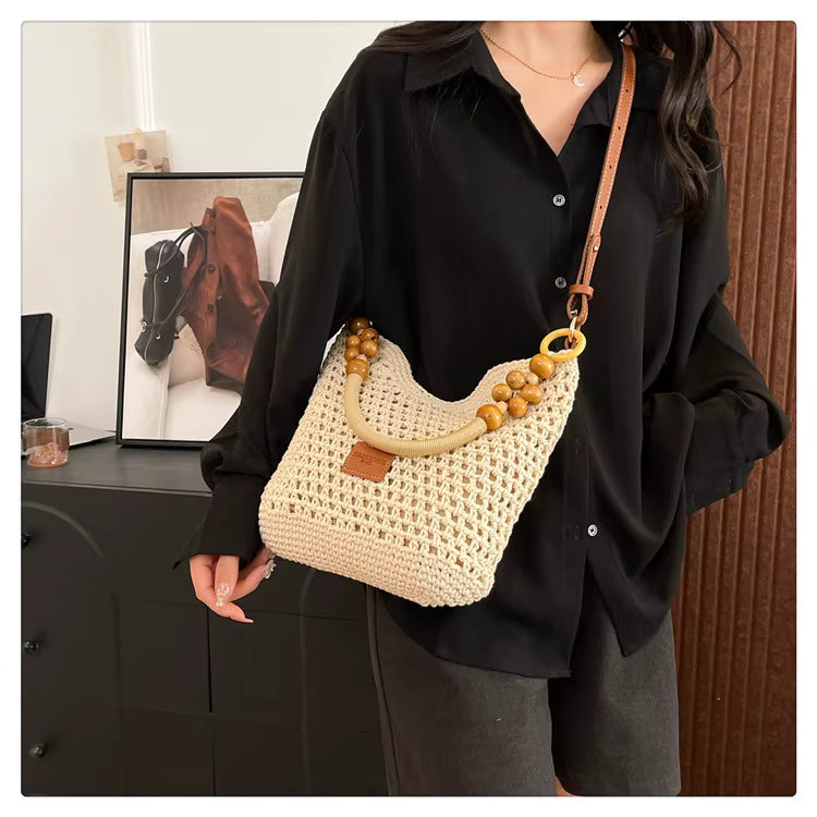 PETRA | LA BORSA A SPALLA CON PERLINE IN LEGNO
