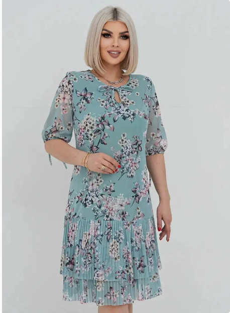 ANTOINETTE | ABITO MIDI A BALZE IN CHIFFON FLOREALE CON MANICHE A PALLONCINO