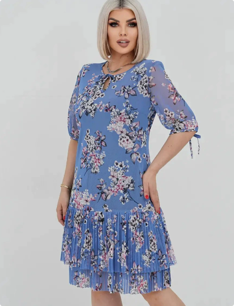 ANTOINETTE | ABITO MIDI A BALZE IN CHIFFON FLOREALE CON MANICHE A PALLONCINO