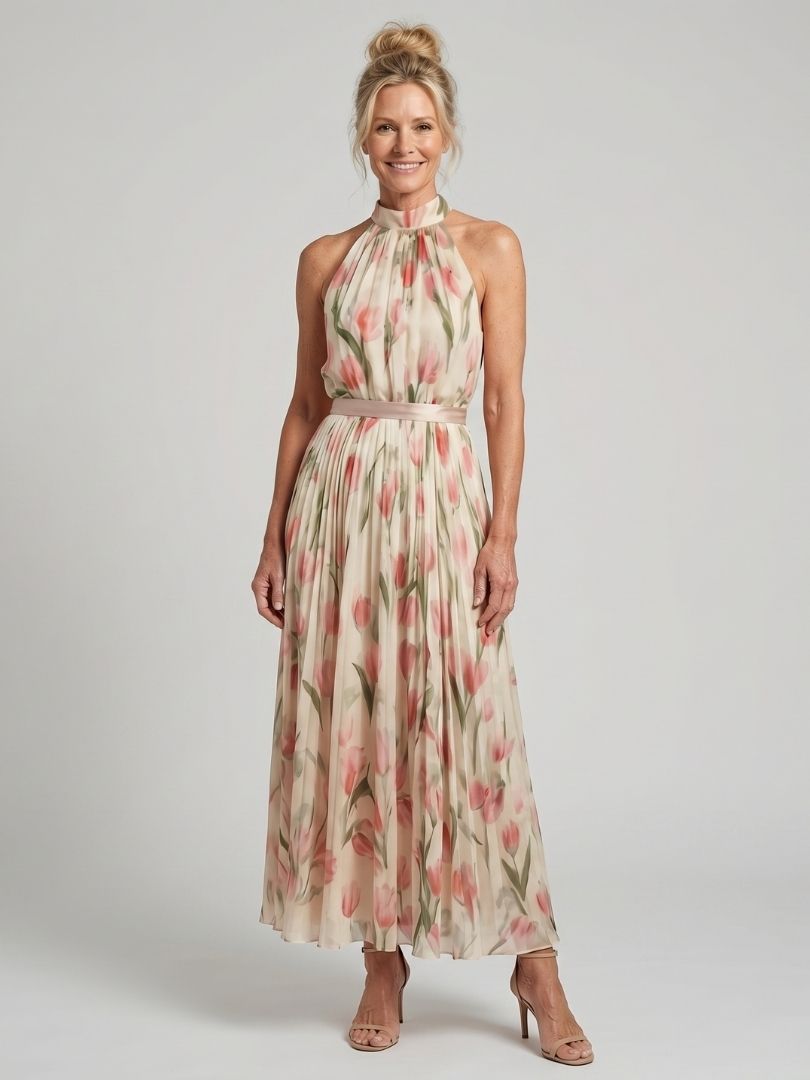 AURELLE | ABITO MIDI A FIORI CON SCOLLO ALL'AMERICANA