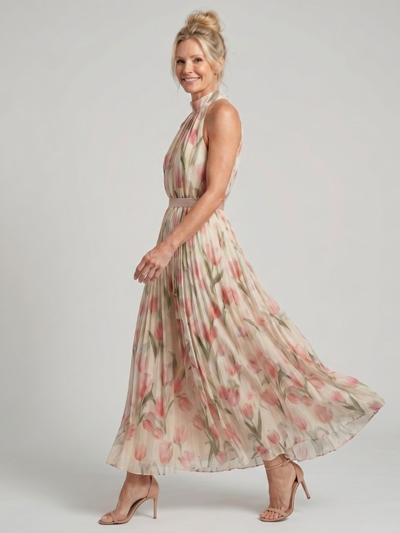 AURELLE | ABITO MIDI A FIORI CON SCOLLO ALL'AMERICANA