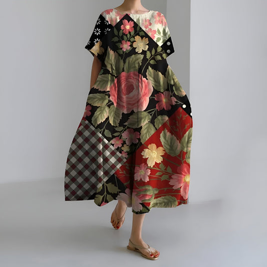 MEERI | MAXI ABITO ARTISTICO CON STAMPA FLOREALE VINTAGE ED ELEGANZA DISINVOLTA