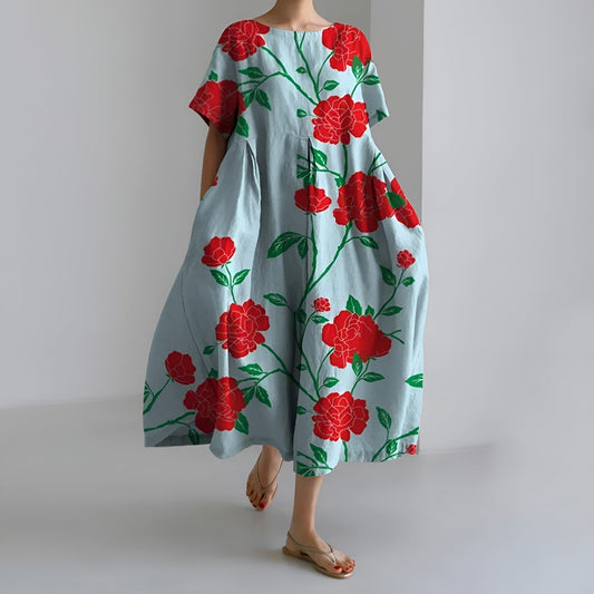 MEERI | ABITO MAXI ARTISTICO CON STAMPA FLOREALE VINTAGE ED ELEGANZA DISINVOLTA