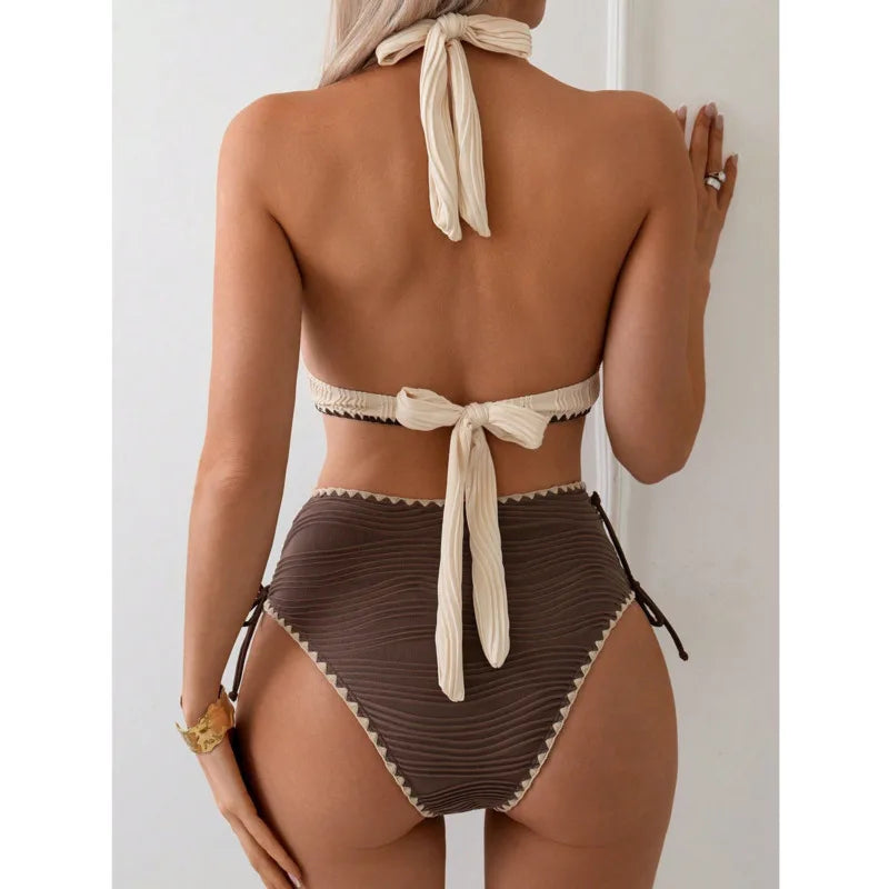 CAPRI | BIKINI A VITA ALTA CON SCOLLO ALL'AMERICANA BICOLORE A COSTE