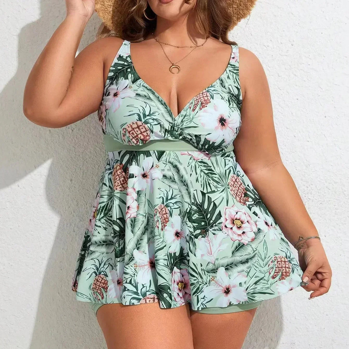 SOPHIA | COSTUME A VESTITO TAGLIE FORTI TROPICAL BLOOM CON PANTALONCINI