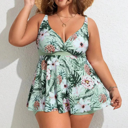 SOPHIA | COSTUME A VESTITO TAGLIE FORTI TROPICAL BLOOM CON PANTALONCINI
