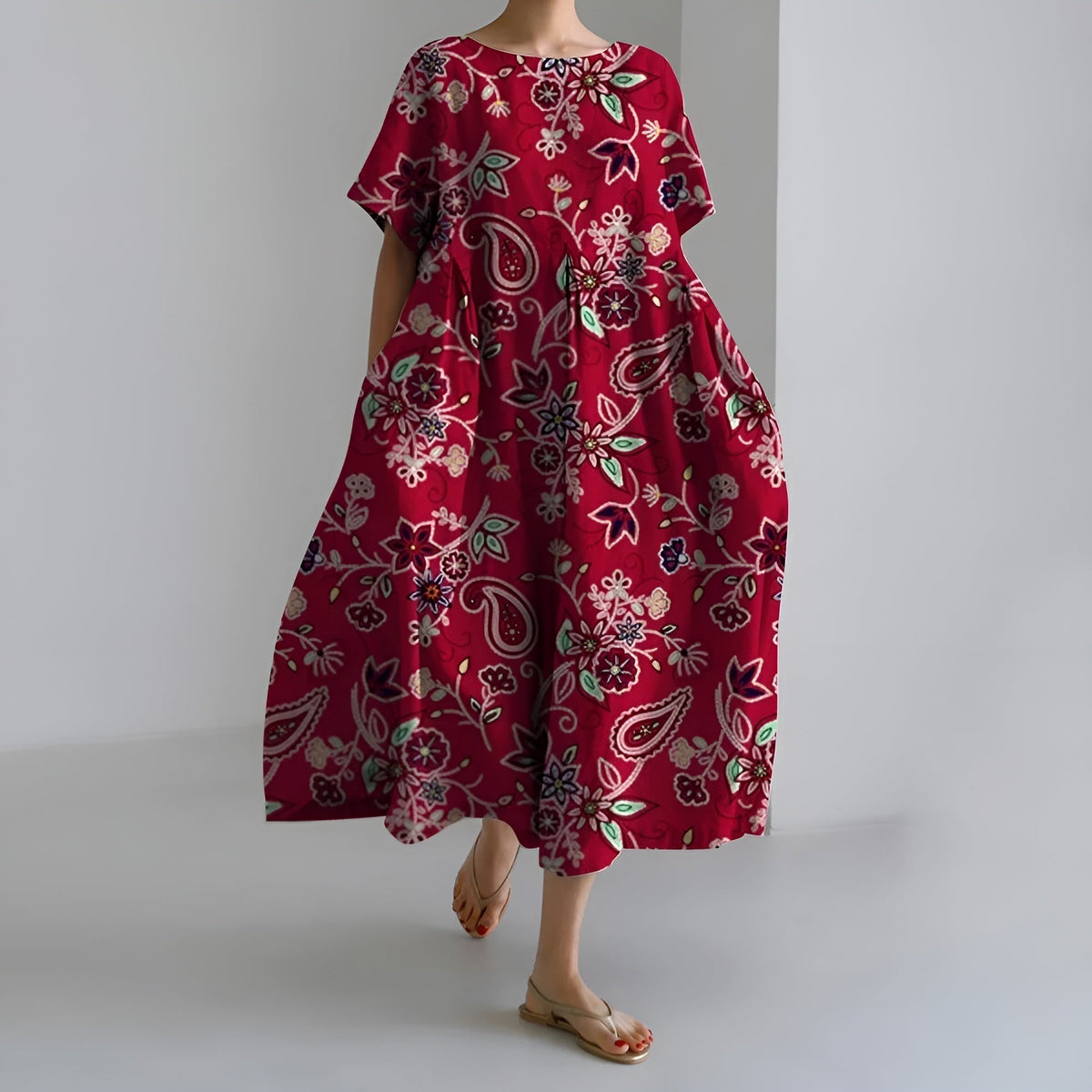 MEERI | MAXI ABITO ARTISTICO CON MOTIVO FLOREALE VINTAGE ED ELEGANZA SPENSIERATA