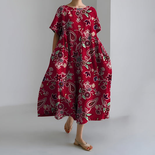 MEERI | MAXI ABITO ARTISTICO CON MOTIVO FLOREALE VINTAGE ED ELEGANZA SPENSIERATA