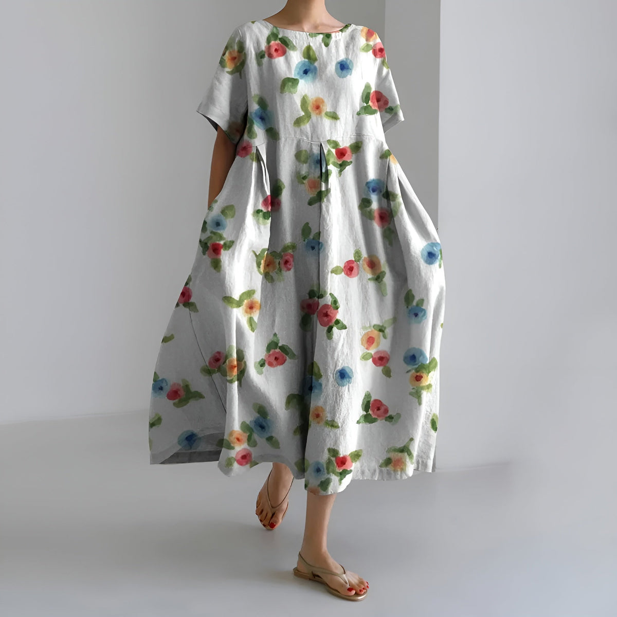MEERI | ABITO MAXI ARTISTICO CON MOTIVO FLOREALE VINTAGE ED ELEGANZA DISINVOLTA