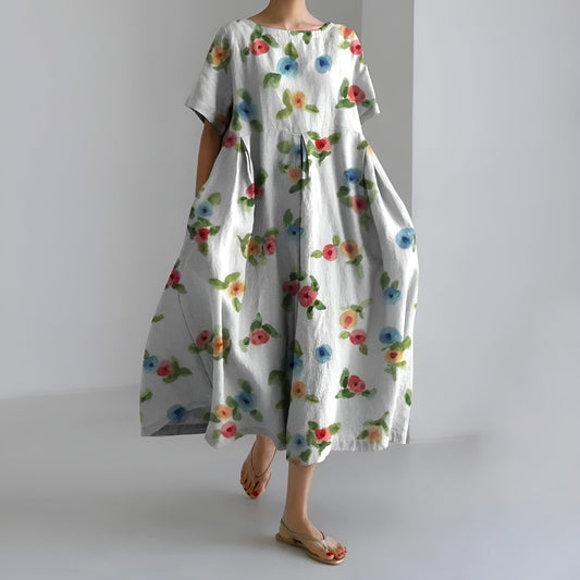 MEERI | ABITO MAXI ARTISTICO CON MOTIVO FLOREALE VINTAGE ED ELEGANZA DISINVOLTA