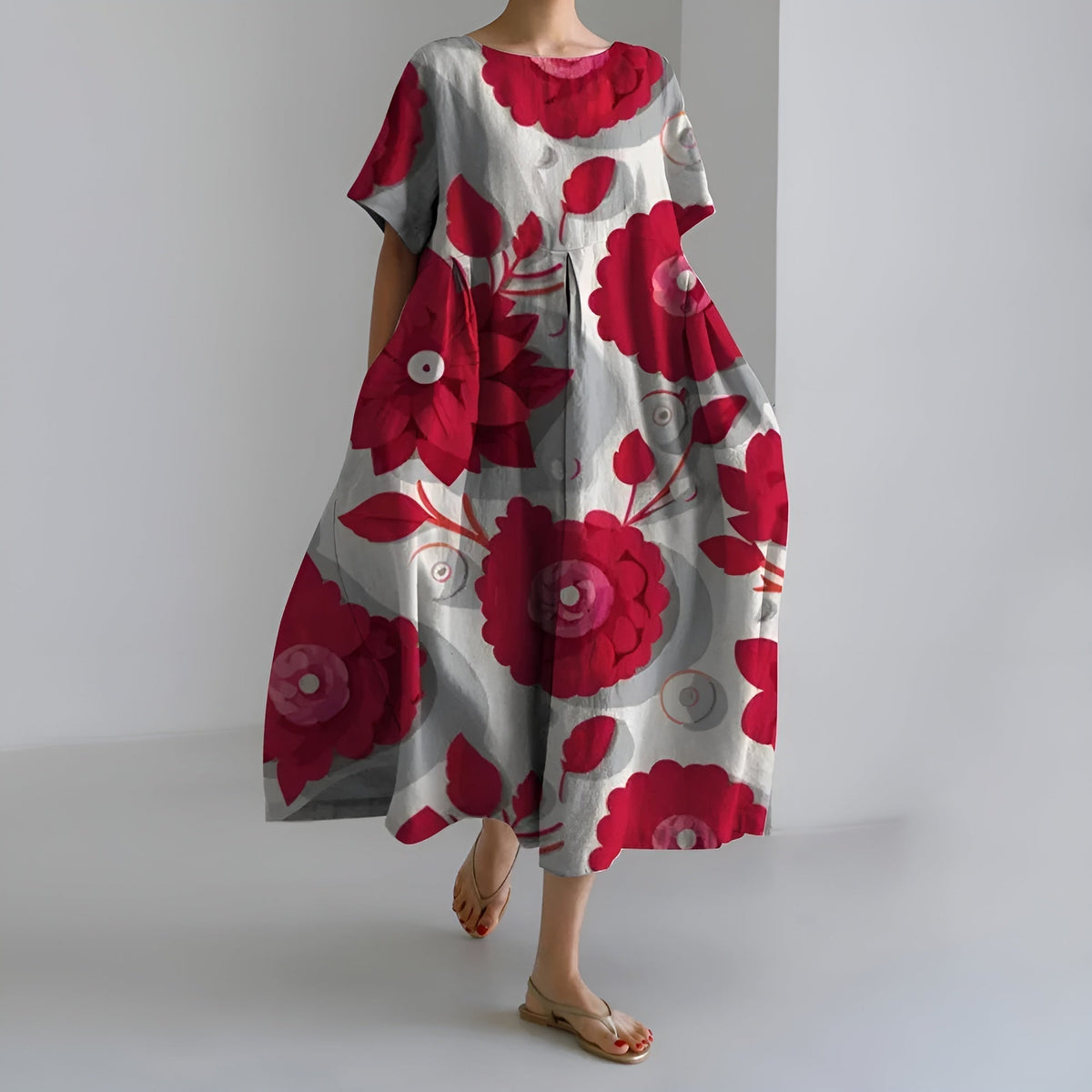 MEERI | MAXI ABITO ARTISTICO CON MOTIVO FLOREALE VINTAGE ED ELEGANZA DISINVOLTA