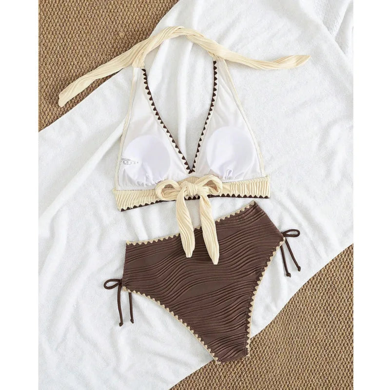 CAPRI | BIKINI A VITA ALTA CON SCOLLO ALL'AMERICANA BICOLORE A COSTE