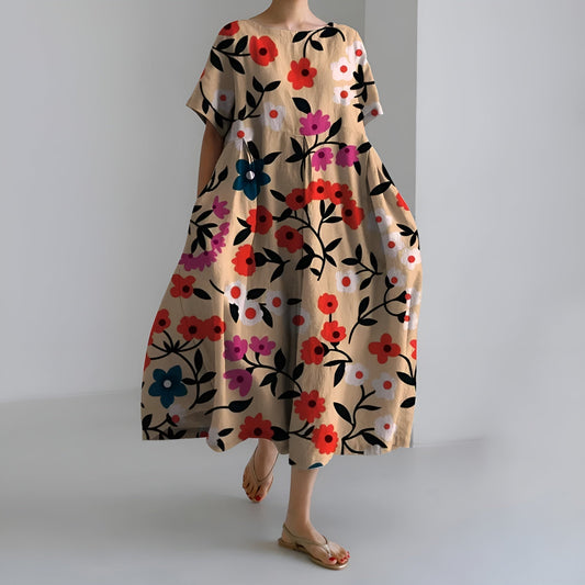 MEERI | ABITO MAXI ARTISTICO CON MOTIVO FLOREALE VINTAGE ED ELEGANZA DISINVOLTA