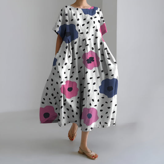 MEERI | MAXI ABITO ARTISTICO CON MOTIVO FLOREALE VINTAGE ED ELEGANZA SPENSIERATA