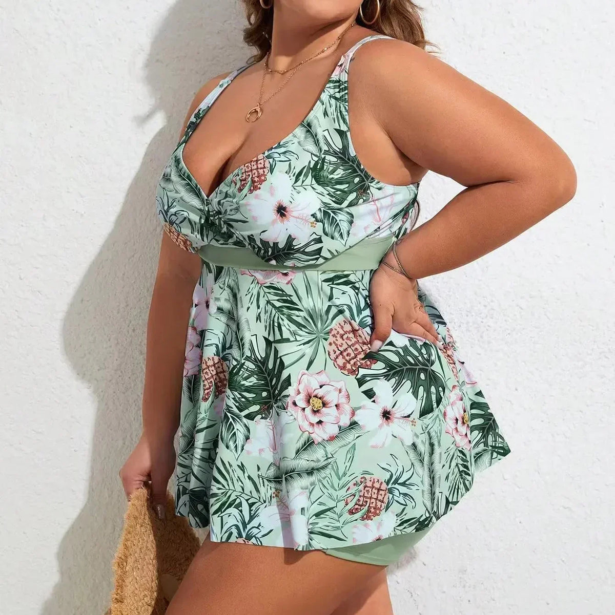 SOPHIA | COSTUME A VESTITO TAGLIE FORTI TROPICAL BLOOM CON PANTALONCINI