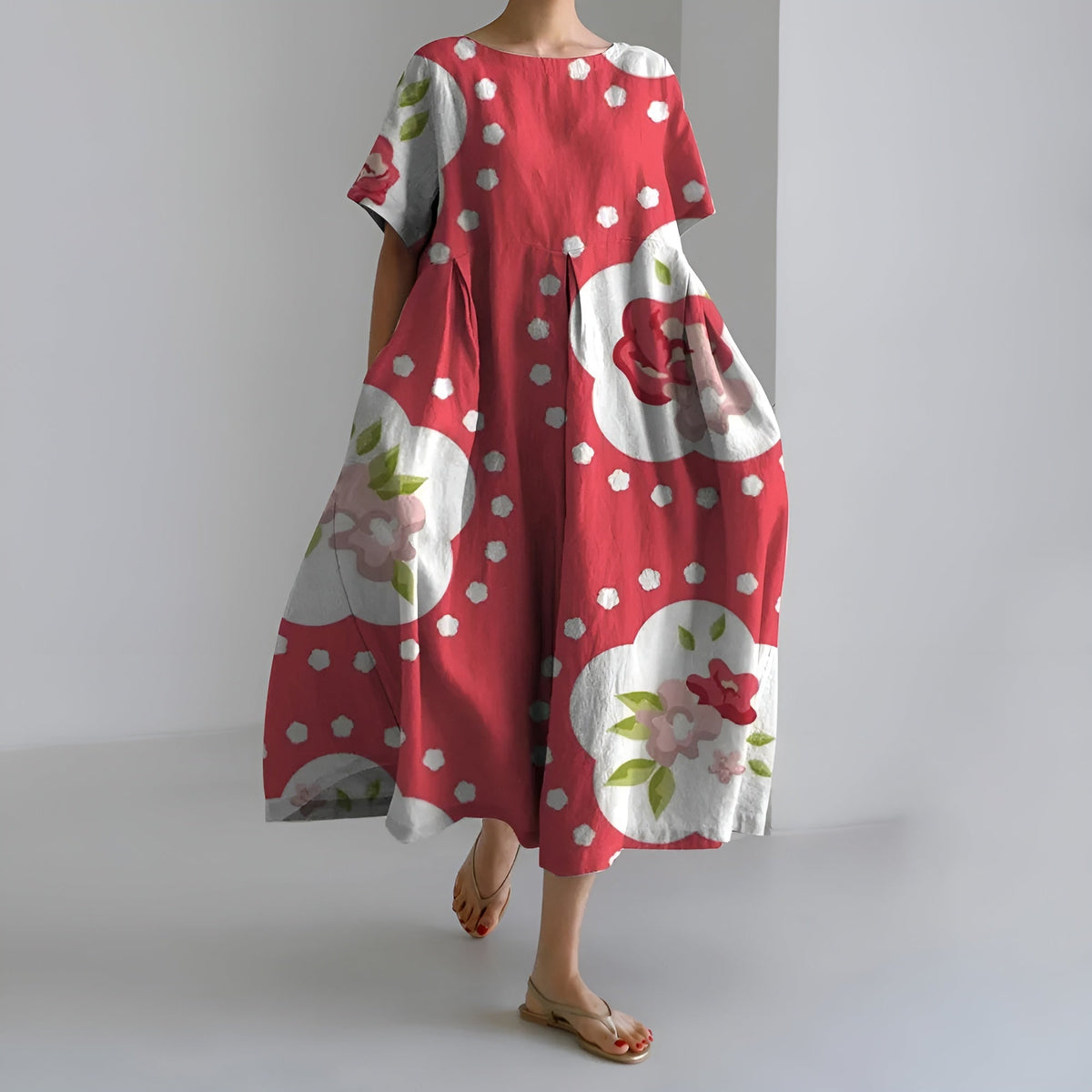 MEERI | MAXI ABITO ARTISTICO CON MOTIVO FLOREALE VINTAGE ED ELEGANZA DISINVOLTA