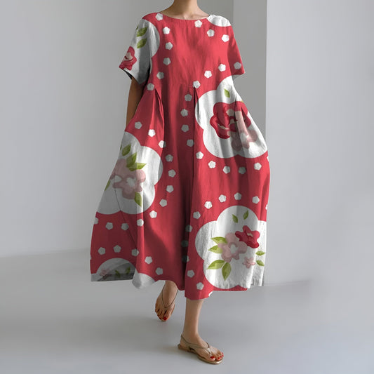 MEERI | MAXI ABITO ARTISTICO CON MOTIVO FLOREALE VINTAGE ED ELEGANZA DISINVOLTA