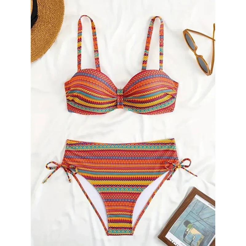 ZARA | BIKINI A VITA ALTA A RIGHE CON LACCETTI LATERALI
