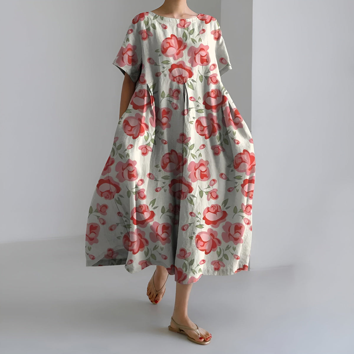 MEERI | MAXI ABITO ARTISTICO CON MOTIVO FLOREALE VINTAGE ED ELEGANZA SPENSIERATA