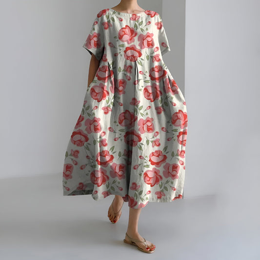 MEERI | MAXI ABITO ARTISTICO CON MOTIVO FLOREALE VINTAGE ED ELEGANZA SPENSIERATA