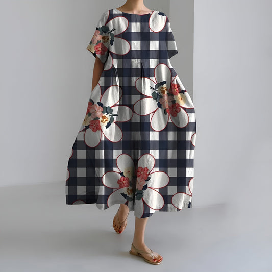 MEERI | MAXI ABITO ARTISTICO CON MOTIVO FLOREALE VINTAGE ED ELEGANZA DISINVOLTA