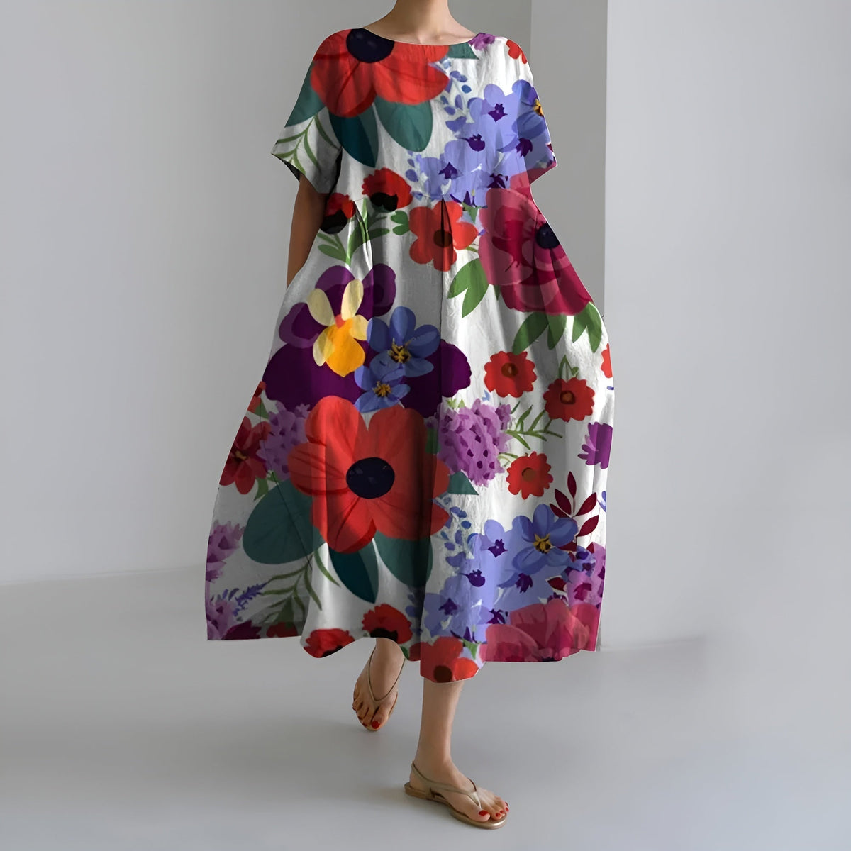 MEERI | ABITO MAXI ARTISTICO CON STAMPA FLOREALE VINTAGE ED ELEGANZA SPENSIERATA