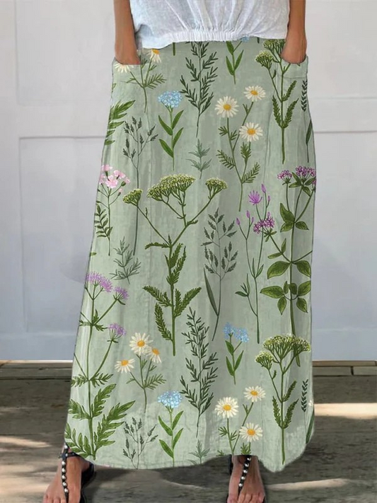 GERLIN | GONNA CON TASCHE CON STAMPA A MOTIVO RIPETUTO SPRING FIELD ARRICCHITO