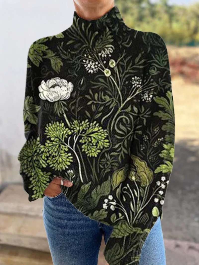TESS | MAGLIONE DOLCEVITA CON STAMPA FLOREALE BOTANICA