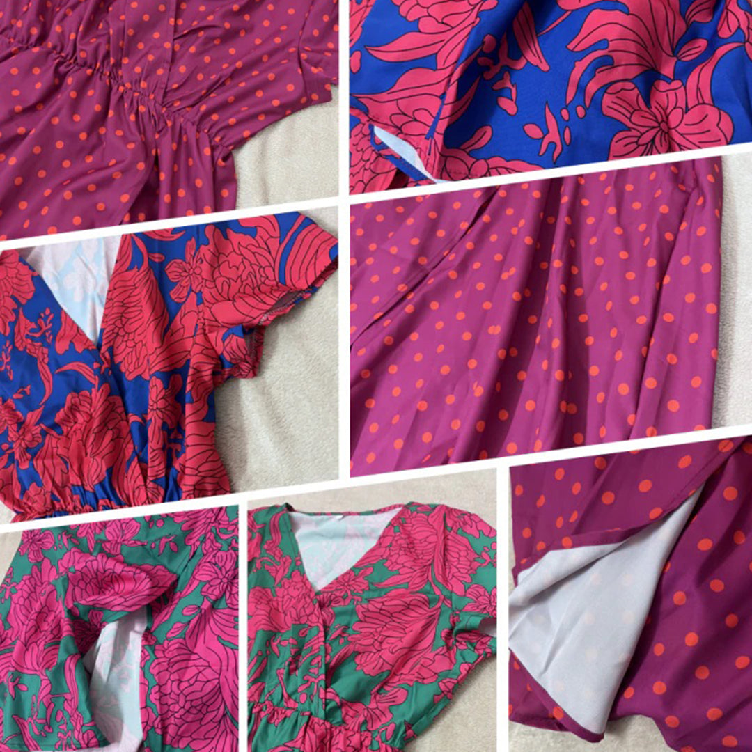 DEBORAH | VESTITO MIDI A PORTAFOGLIO A FIORI A MANICHE CORTE