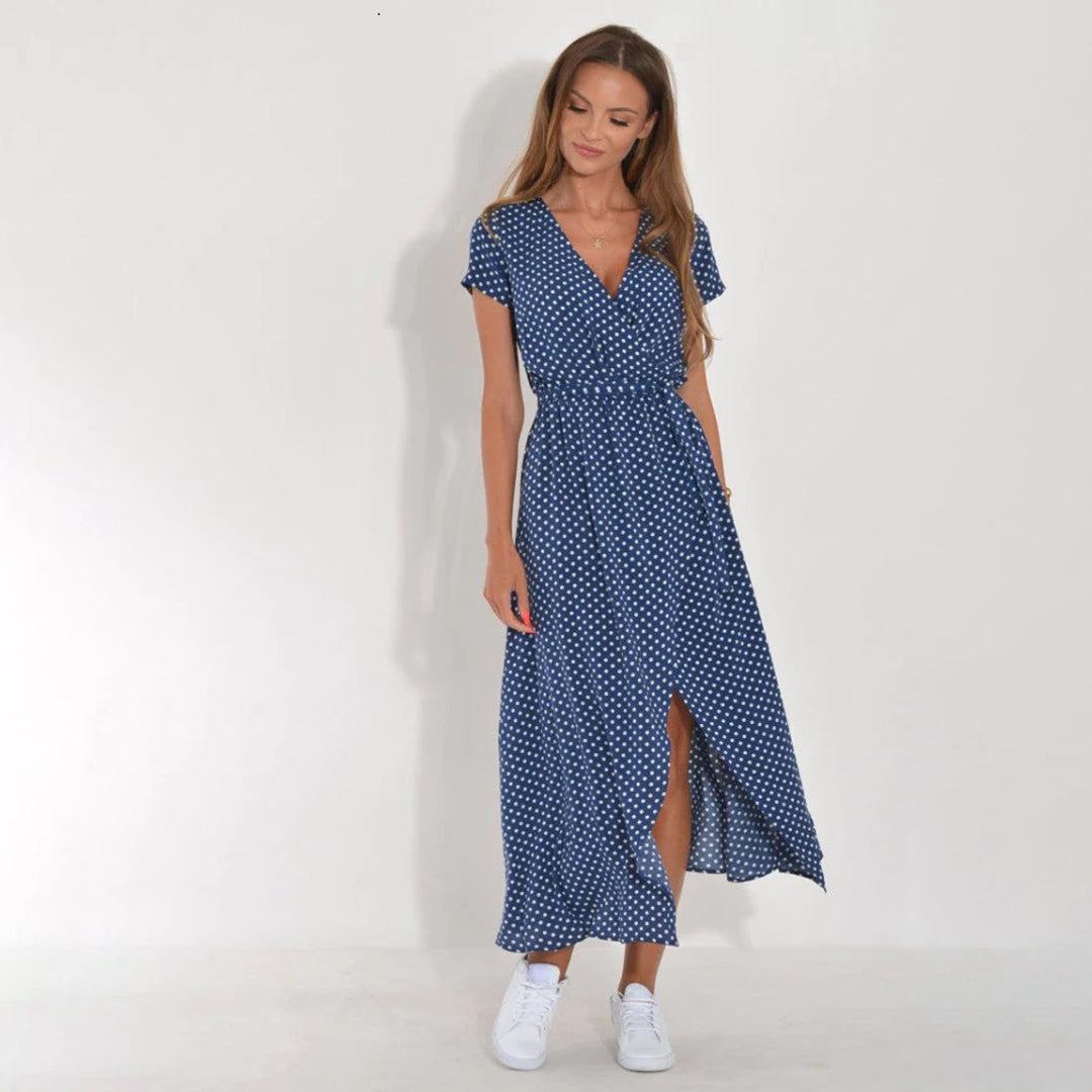 DEBORAH | VESTITO MIDI A PORTAFOGLIO A FIORI A MANICHE CORTE