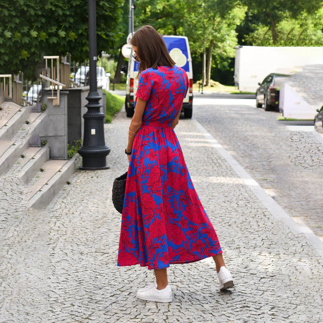 DEBORAH | VESTITO MIDI A PORTAFOGLIO A FIORI A MANICHE CORTE