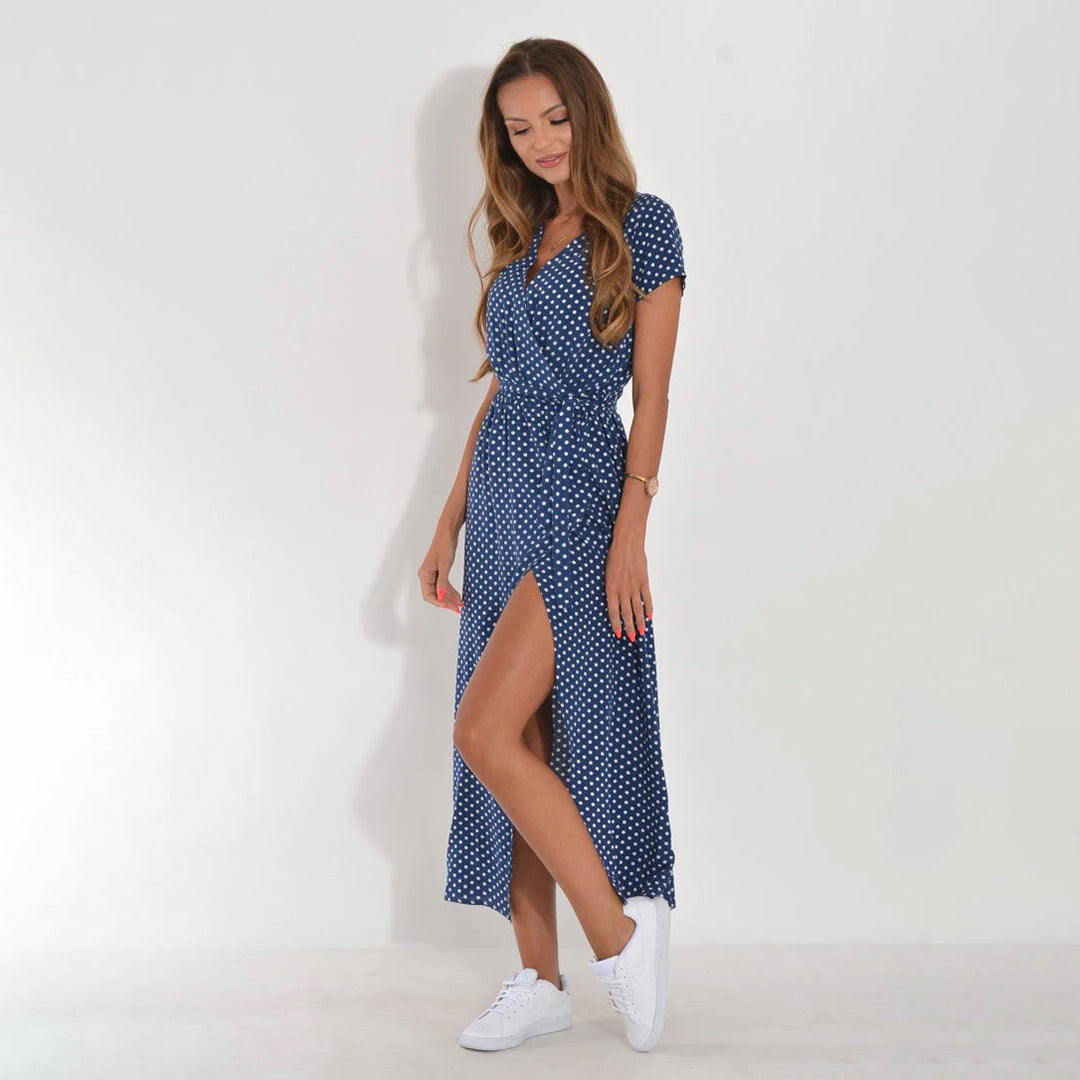 DEBORAH | VESTITO MIDI A PORTAFOGLIO A FIORI A MANICHE CORTE