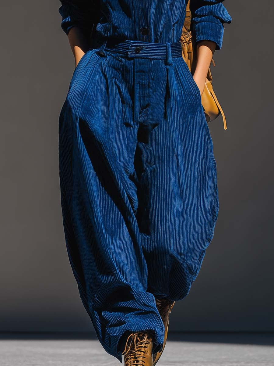 EMILY | COMPLETO CON TOP CON CAPPUCCIO IN VELLUTO A COSTE E PANTALONI A GAMBA LARGA