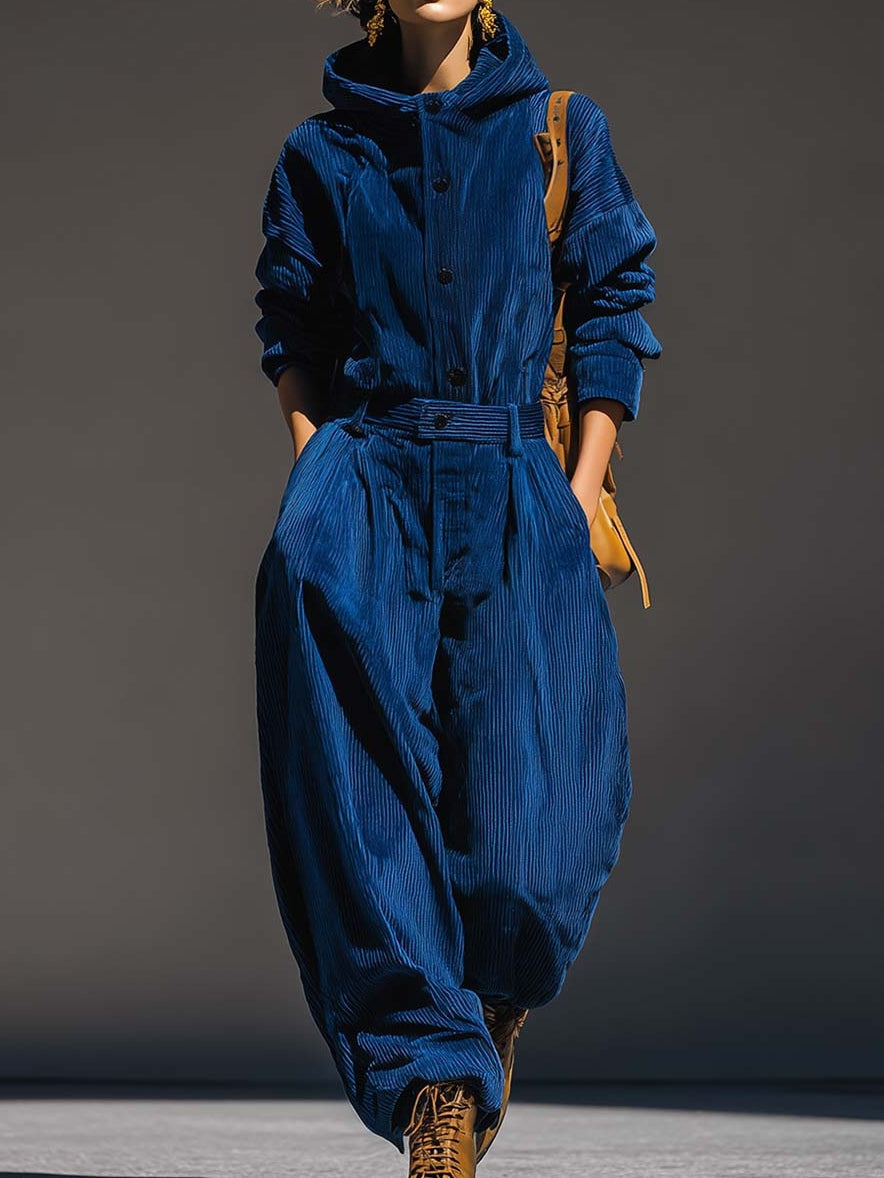 EMILY | COMPLETO CON TOP CON CAPPUCCIO IN VELLUTO A COSTE E PANTALONI A GAMBA LARGA